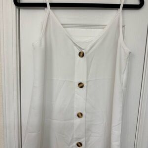 White Button Down V Neck Tank Top